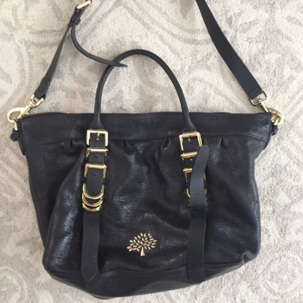 Mulberry Black Leather Handbag with Gold Accents